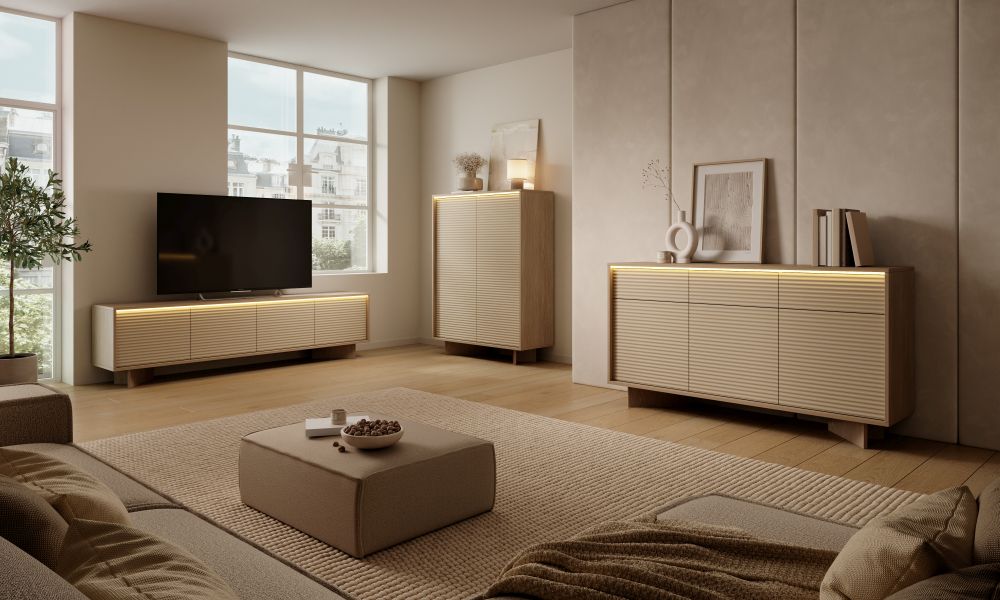 Meble do salonu cappuccino z podświetleniem led