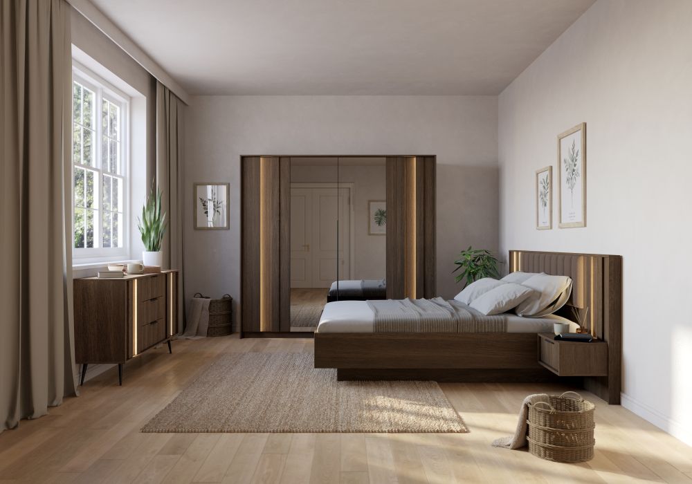 Meble do sypialni ciemne drewno