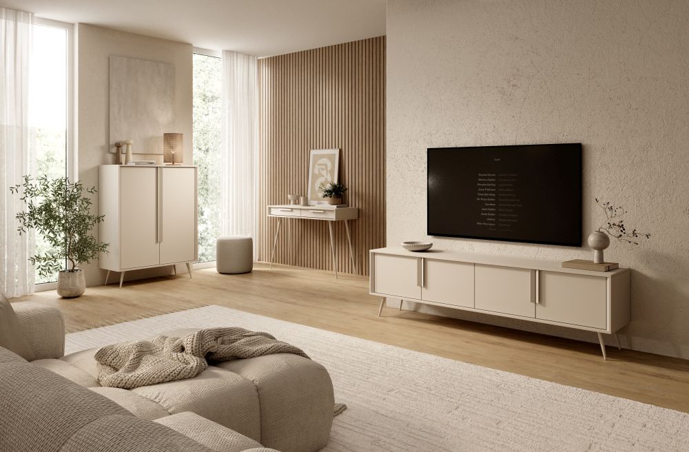 Minimalistyczne meble do salonu w kolorze kaszmiru