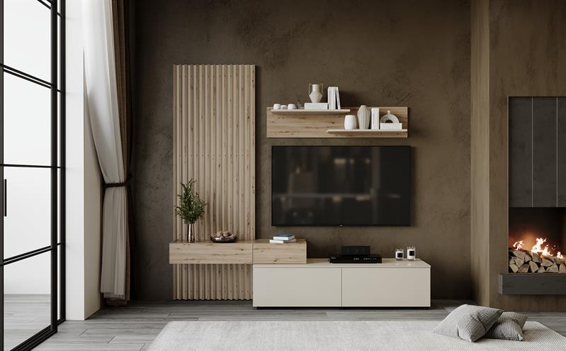 Meblościanka kaszmir z lamelami CAMINO 3 Mała meblościanka kaszmir z lamelami