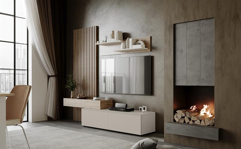 Meblościanka kaszmir z lamelami CAMINO 2 Meblościanka RTV kaszmir z lamelami