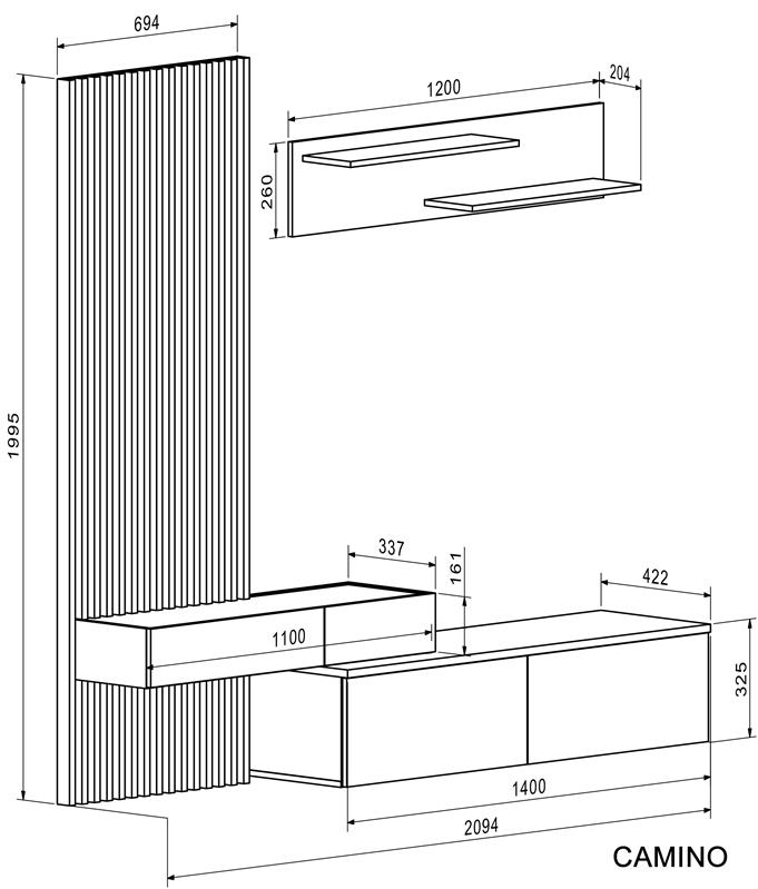 Meblościanka kaszmir z lamelami CAMINO 7 Meblościanka kaszmir z lamelami CAMINO 4