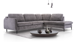 Nowoczesny narożnik loft do salonu na wysokich nogach z dużymi poduszkami