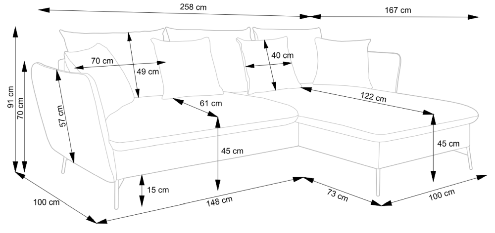 Narożnik na cienkich nogach z funkcją spania MONTANA 6