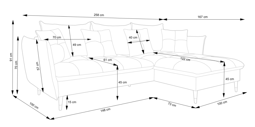 Narożnik z funkcją spania do salonu glamour GLISS 7