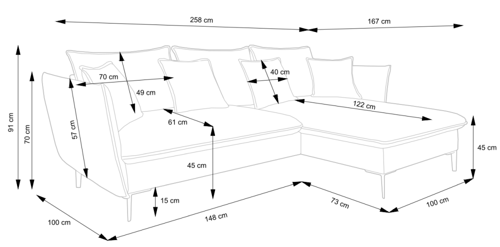 Narożnik z łatwym systemem rozkładania VELVET 7