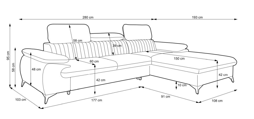 Nowoczesna kanapa narożna z zagłówkami rozkładana do spania WIRAL 1 4