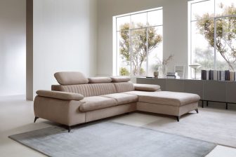 Modna kanapa narożna z zagłówkami