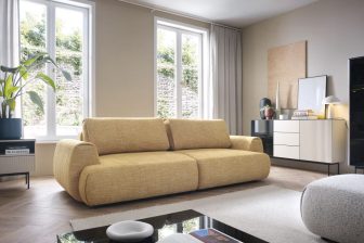 Modna opływowa sofa z funkcją spania