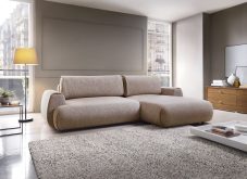 Obła kanapa narożna z funkcją spania