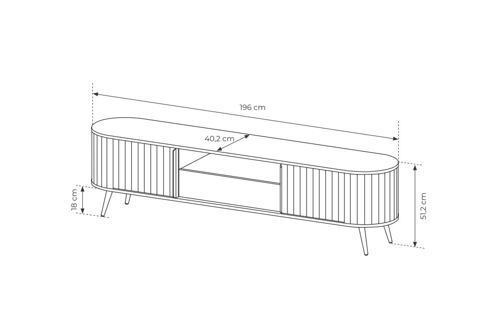 Owalna szafka RTV z przesuwnymi drzwiami 196 cm FLOW 8