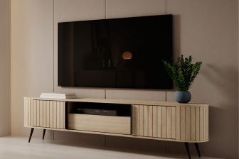 Owalna szafka RTV z przesuwnymi drzwiami 196 cm FLOW 3 Owalny stolik pod telewizor
