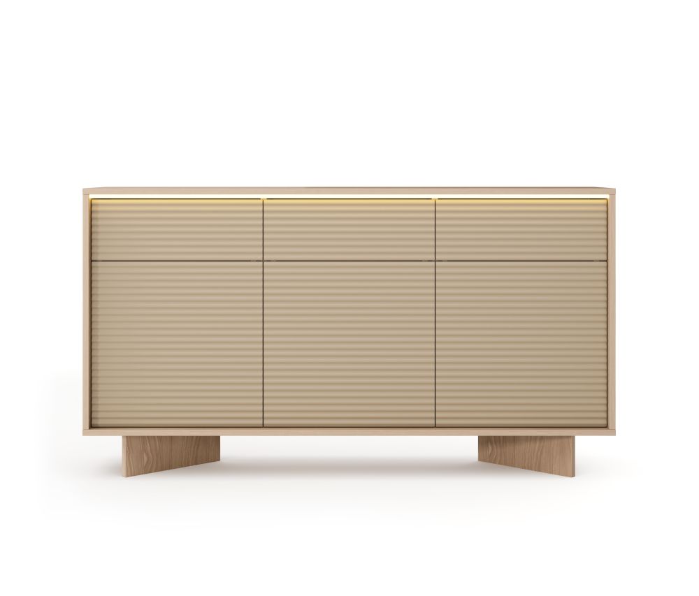 Przepiękna komoda cappuccino LED z szafkami i szufladami 154 cm SENSO 4