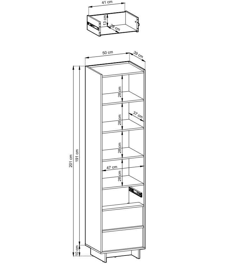 Regał z półkami i szufladami CARAMELLO 4