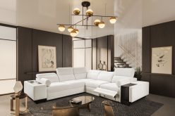 Rozkładana symetryczna kanapa narożna z barkiem podnóżkiem i indukcją ASTON 3 MIX 22