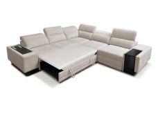 Rozkładana symetryczna kanapa narożna z barkiem podnóżkiem i indukcją ASTON 3 MIX 25