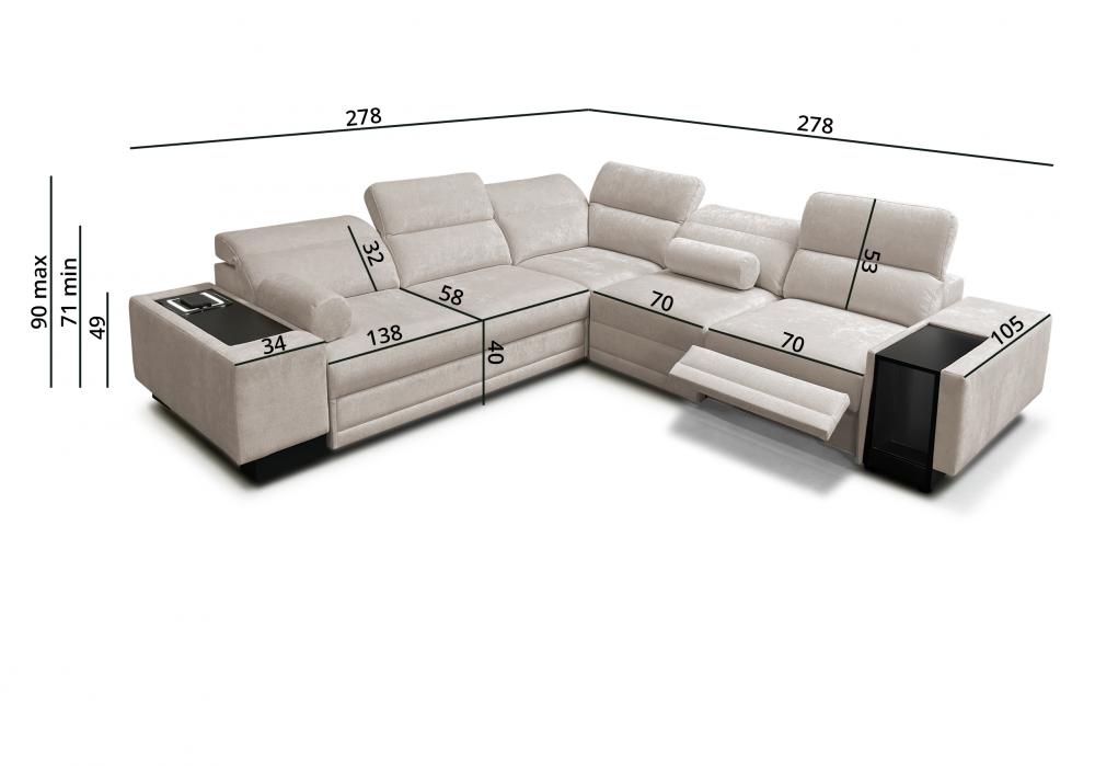 Rozkładana symetryczna kanapa narożna z barkiem podnóżkiem i indukcją ASTON 3 MIX 27