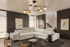 Rozkładana symetryczna kanapa narożna z barkiem podnóżkiem i indukcją ASTON 3 MIX 23