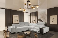 Rozkładana symetryczna kanapa narożna z barkiem podnóżkiem i indukcją ASTON 3 MIX 19