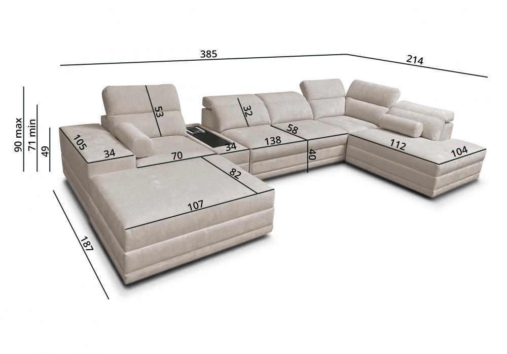 Rozkładana kanapa U do salonu w dużym domu z barkiem z ładowarką ASTON 5 27