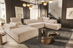 Rozkładana kanapa U do salonu w dużym domu z barkiem z ładowarką ASTON 5 19