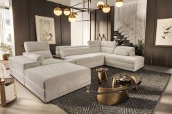 Rozkładana kanapa U do salonu w dużym domu z barkiem z ładowarką ASTON 5 20