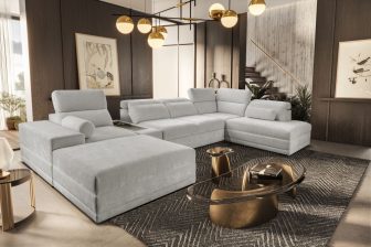 Rozkładana kanapa U do salonu w dużym domu z barkiem z ładowarką ASTON 5 6