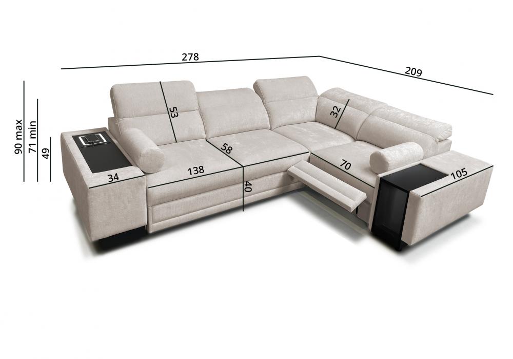 Rozkładana rogówka z podnóżkiem barkiem i ładowarką ASTON 2 MIX 27