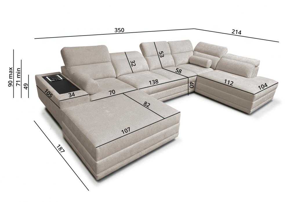 Rozkładana sofa U z barkiem i idnukcyjnym ładowaniem ASTON 6 27