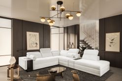 Rozkładany narożnik do wielkiego salonu w domu z ukrytym barkiem i ładowarką ASTON 16 10