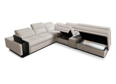 Rozkładany narożnik do wielkiego salonu w domu z ukrytym barkiem i ładowarką ASTON 16 15