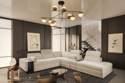 Rozkładany narożnik do wielkiego salonu w domu z ukrytym barkiem i ładowarką ASTON 16 11