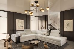 Rozkładany narożnik do wielkiego salonu w domu z ukrytym barkiem i ładowarką ASTON 16 9