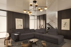 Rozkładany narożnik do wielkiego salonu w domu z ukrytym barkiem i ładowarką ASTON 16 14