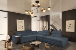 Rozkładany narożnik do wielkiego salonu w domu z ukrytym barkiem i ładowarką ASTON 16 13