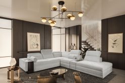 Rozkładany narożnik do wielkiego salonu w domu z ukrytym barkiem i ładowarką ASTON 16 12