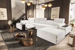 Sofa narożna U rozkładana z podnóżkiem barkiem i ładowaniem indukcyjnym ASTON 4 MIX 18