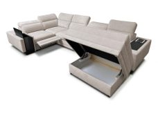 Sofa narożna U rozkładana z podnóżkiem barkiem i ładowaniem indukcyjnym ASTON 4 MIX 24
