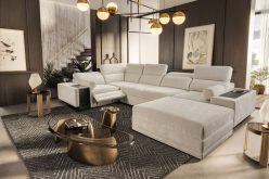 Sofa narożna U rozkładana z podnóżkiem barkiem i ładowaniem indukcyjnym ASTON 4 MIX 20