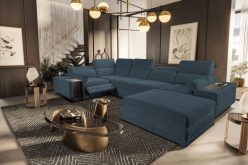 Sofa narożna U rozkładana z podnóżkiem barkiem i ładowaniem indukcyjnym ASTON 4 MIX 23