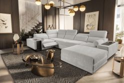 Sofa narożna U rozkładana z podnóżkiem barkiem i ładowaniem indukcyjnym ASTON 4 MIX 22