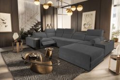 Sofa narożna U rozkładana z podnóżkiem barkiem i ładowaniem indukcyjnym ASTON 4 MIX 21