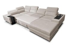 Sofa narożna U rozkładana z podnóżkiem barkiem i ładowaniem indukcyjnym ASTON 4 MIX 25