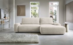 Beżowa sofa narożna sztruksowa