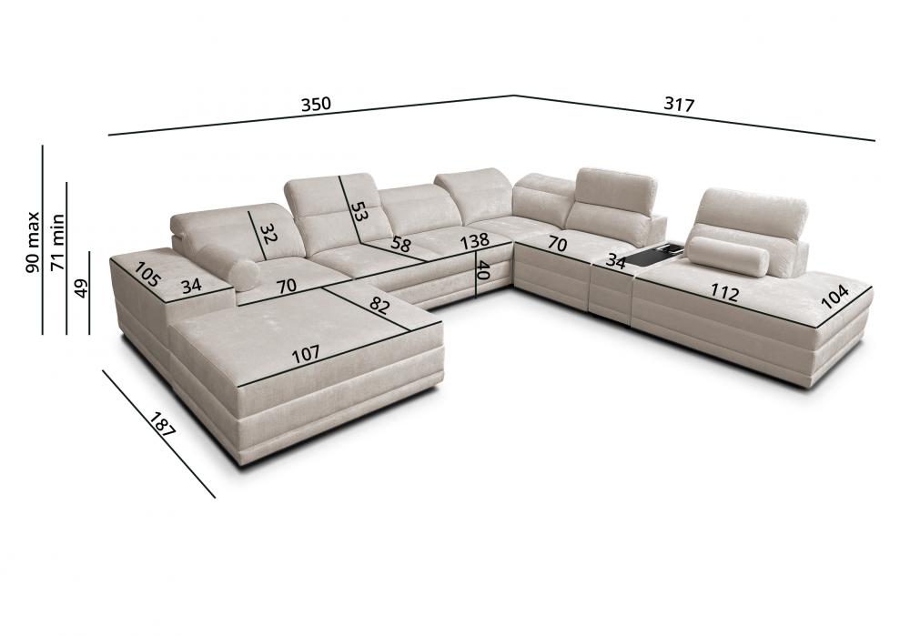 Sofa podkowa z funkcją spania z zamykanym barkiem i ładowarką ASTON 17 28 Sofa podkowa z funkcją spania z zamykanym barkiem i ładowarką ASTON 17 27