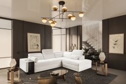 Sofa rogowa z funkcją spania z indukcją i barkiem ASTON 7 21