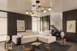 Sofa rogowa z funkcją spania z indukcją i barkiem ASTON 7 22