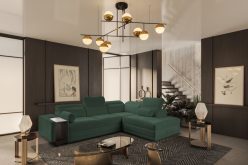 Sofa rogowa z funkcją spania z indukcją i barkiem ASTON 7 20