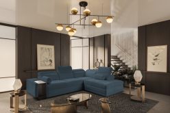 Sofa rogowa z funkcją spania z indukcją i barkiem ASTON 7 18