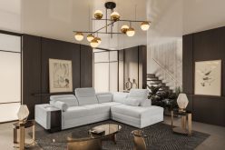 Sofa rogowa z funkcją spania z indukcją i barkiem ASTON 7 19